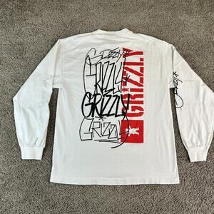 Grizzly Griptape Shirt Mens Medium White Black Long Sleeve Skater Print Casuala